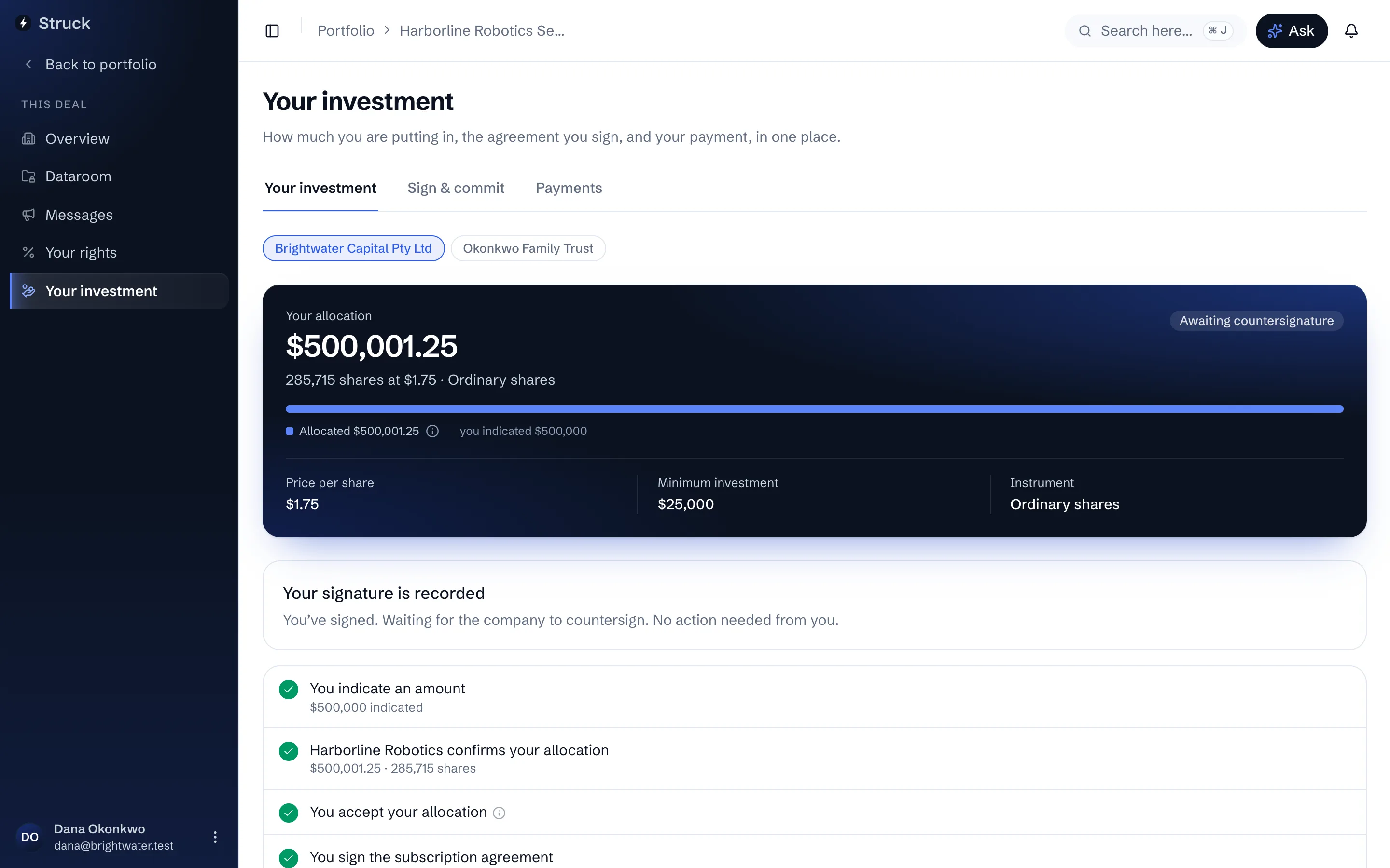 Your investment: the amount field, Indicate interest, and the steps that follow.